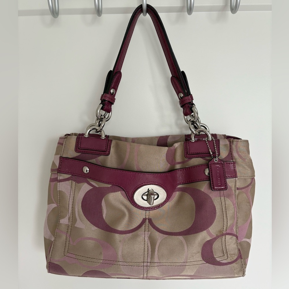 Coach Canvas Shoulder Bag - Purple and Tan